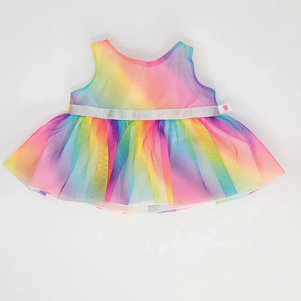 Build A Bear Rainbow Tutu Dress Plush Outfit Multicolor Silver Glitter Good